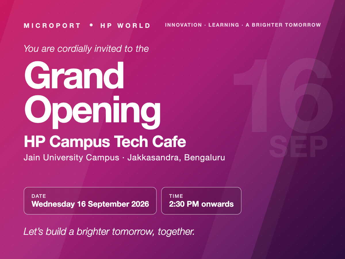 Grand Opening: HP Campus Tech Cafe, Jain University Campus, Wednesday 16 September 2026, 2:30 PM onwards